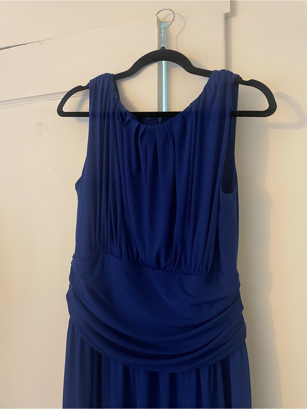 Elegant Sleeveless Royal Blue Draped Evening Dress